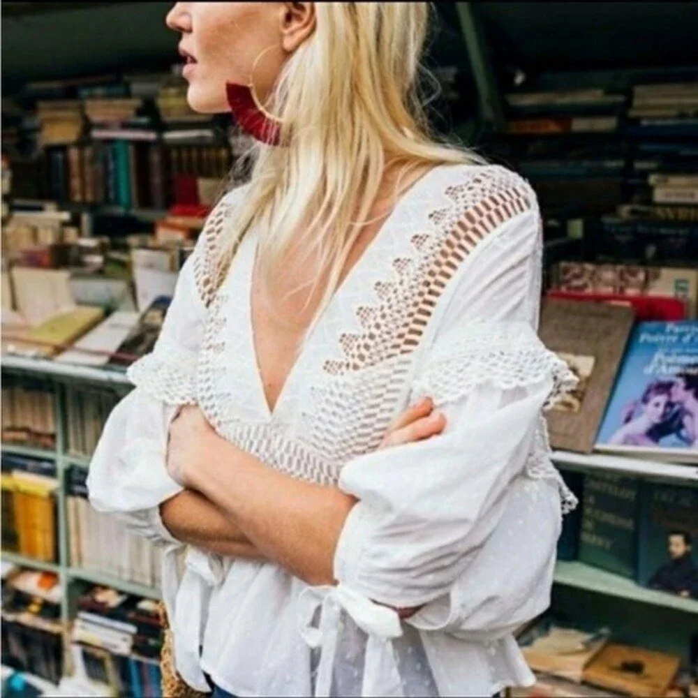 Free People Drive You Mad Blouse in Creamy White XS